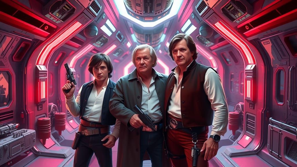 Space Heroes in Sci-Fi Starship Corridor