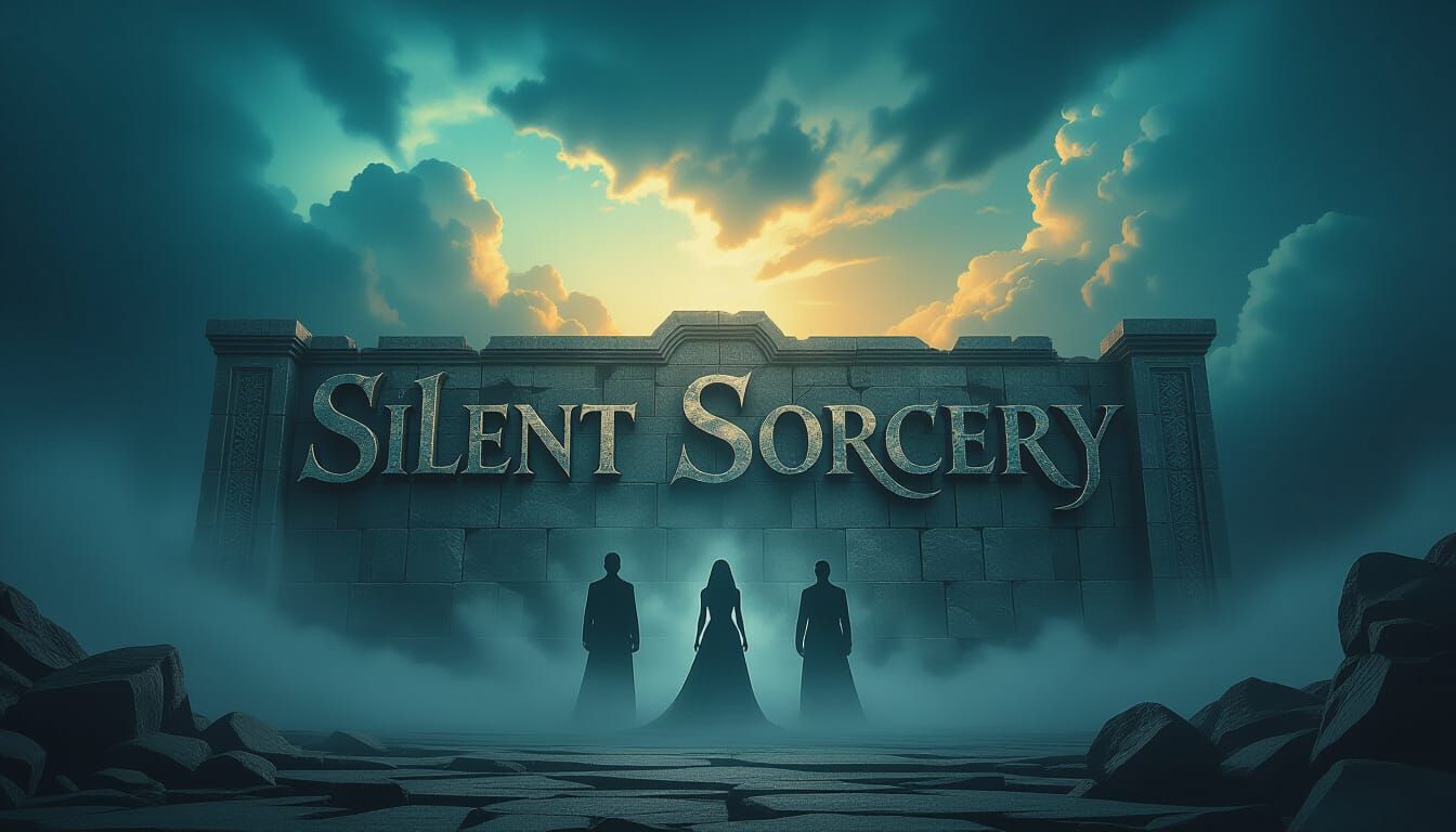 Gothic Logo with Stone Carving and Ethereal Figures