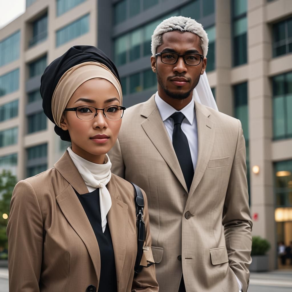 Corporate Portrait of a Black Man and Japanese Woman