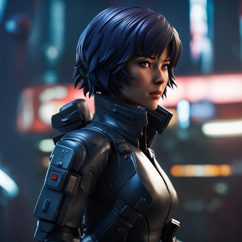 Watercolor Bobblehead Toy: Motoko Kusanagi Illustration