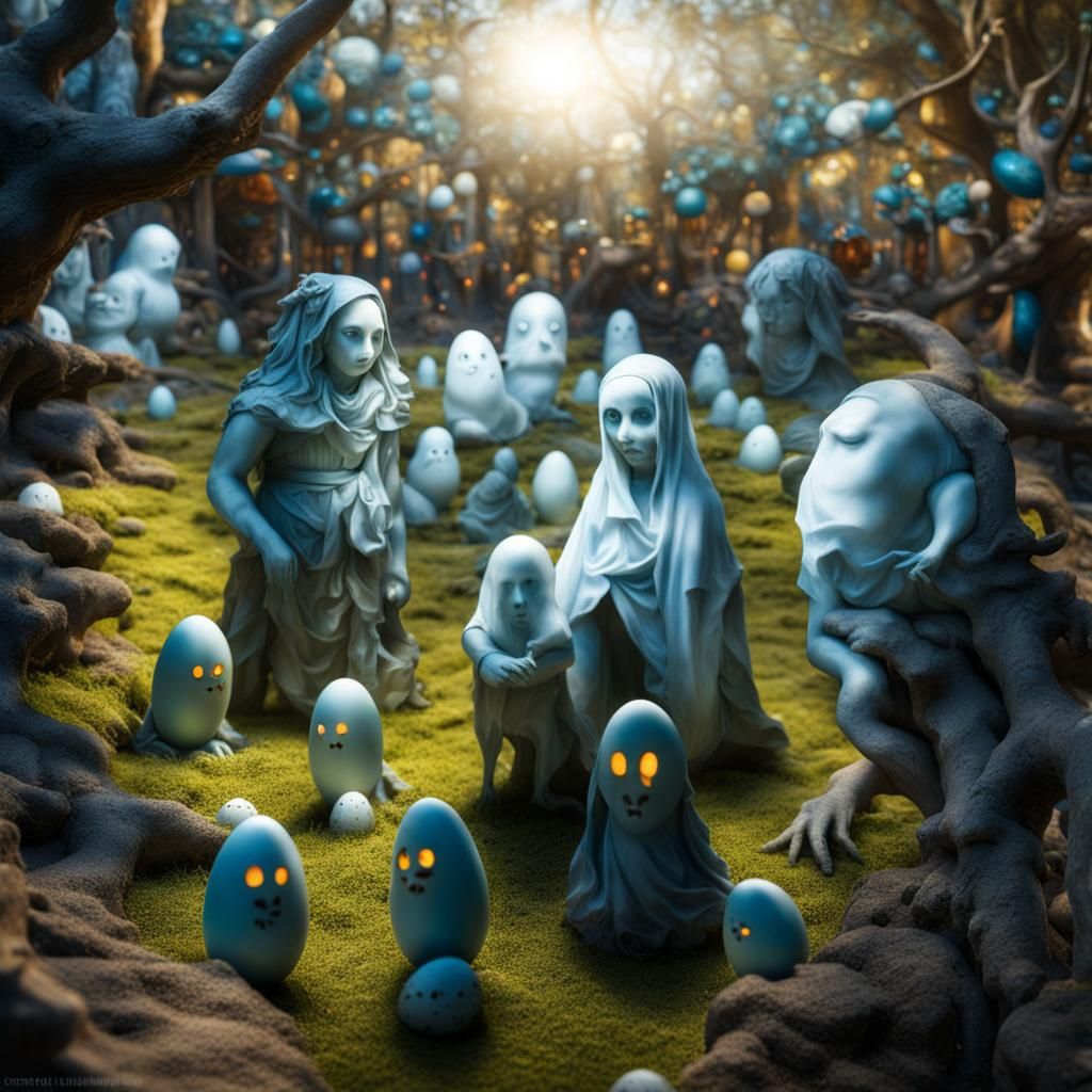 Surreal Easter Egg Hunt in a Spooky Garden