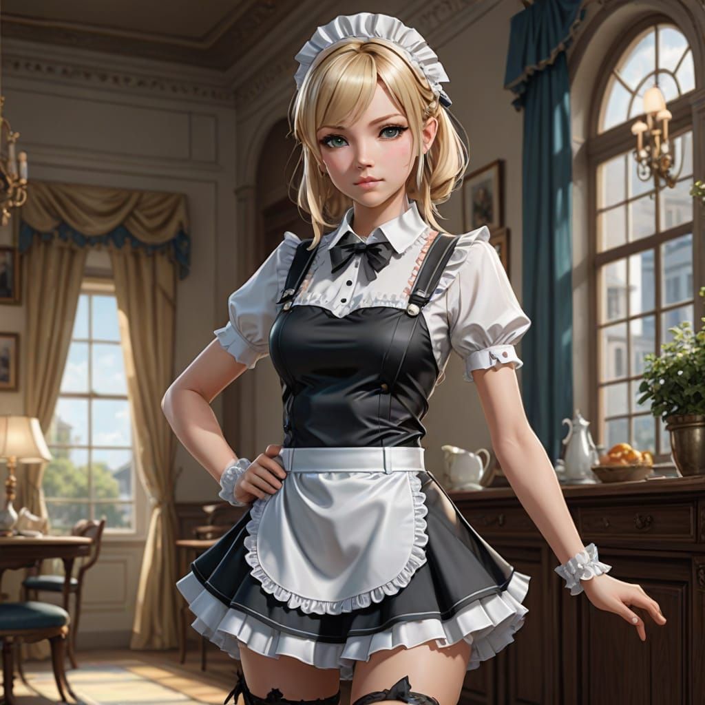 Anime Maid in Satin Uniform: A Detailed 3D Art Concept