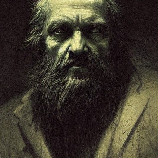 Horror Portrait of Bearded Old Man