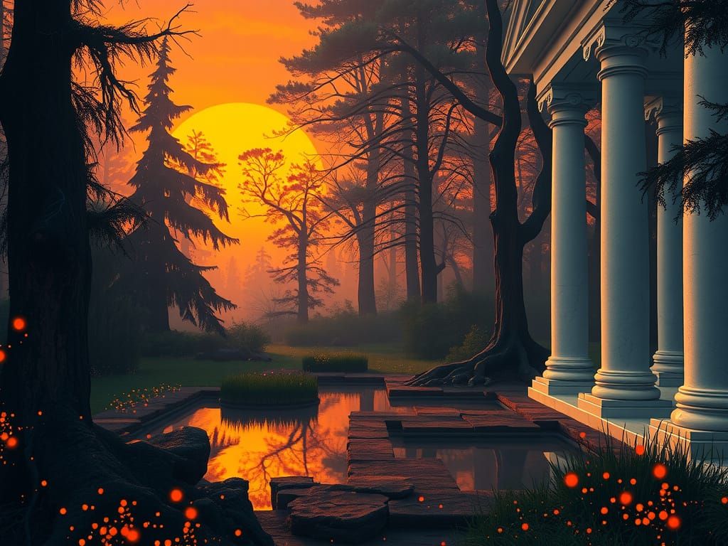 Ethereal Forest Sanctuary at Sunset