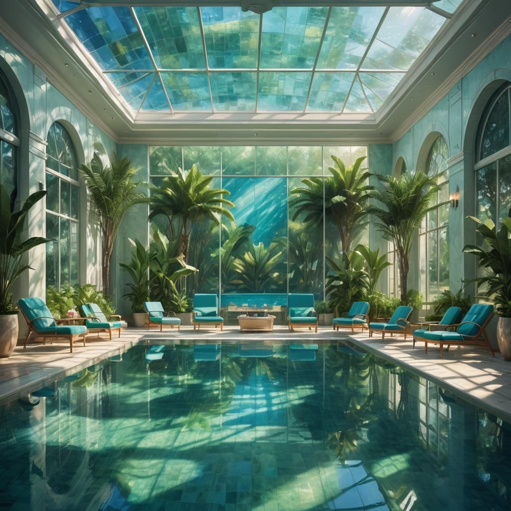 Serene Indoor Pool in Tunisian Hotel: Hyperrealistic Art