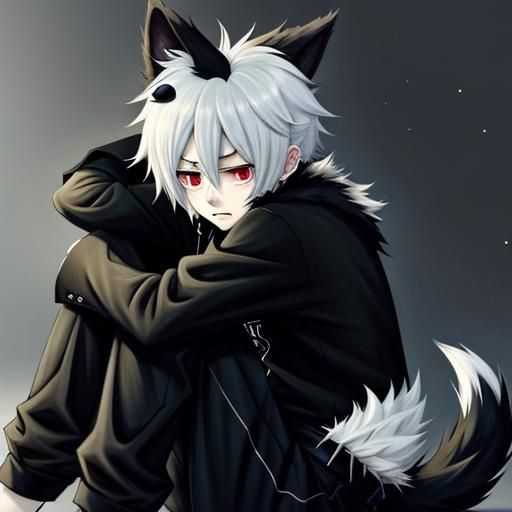 Anime Furry Boy with Black Tail Depressed