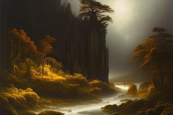 Dark Gothic Castle Overlooking Misty Landscape