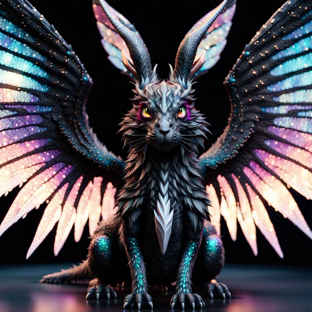 Winged Bunny Dragon with Iridescent Stars