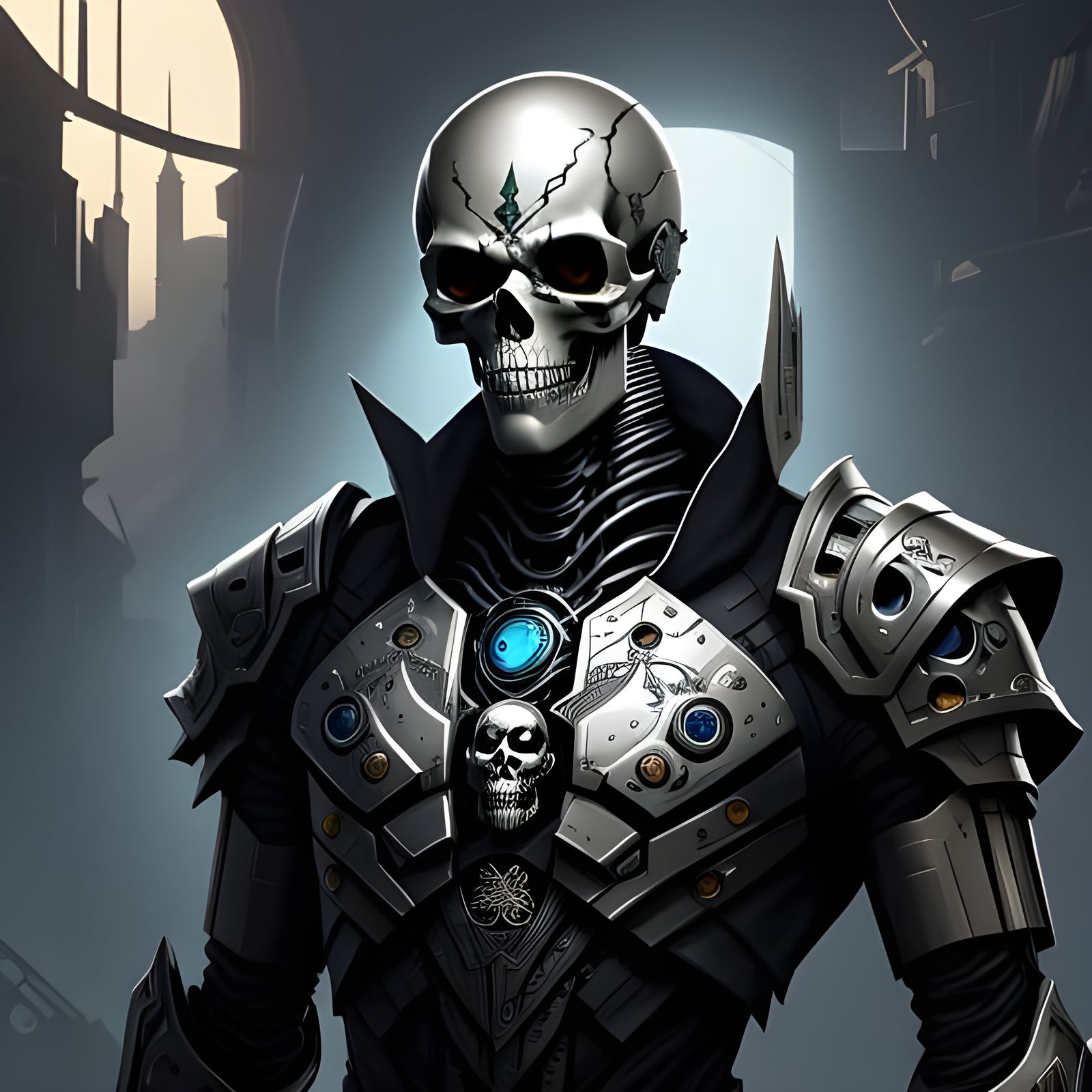 Metallic Robot Cyborg with a Lovely Metal Skull Face