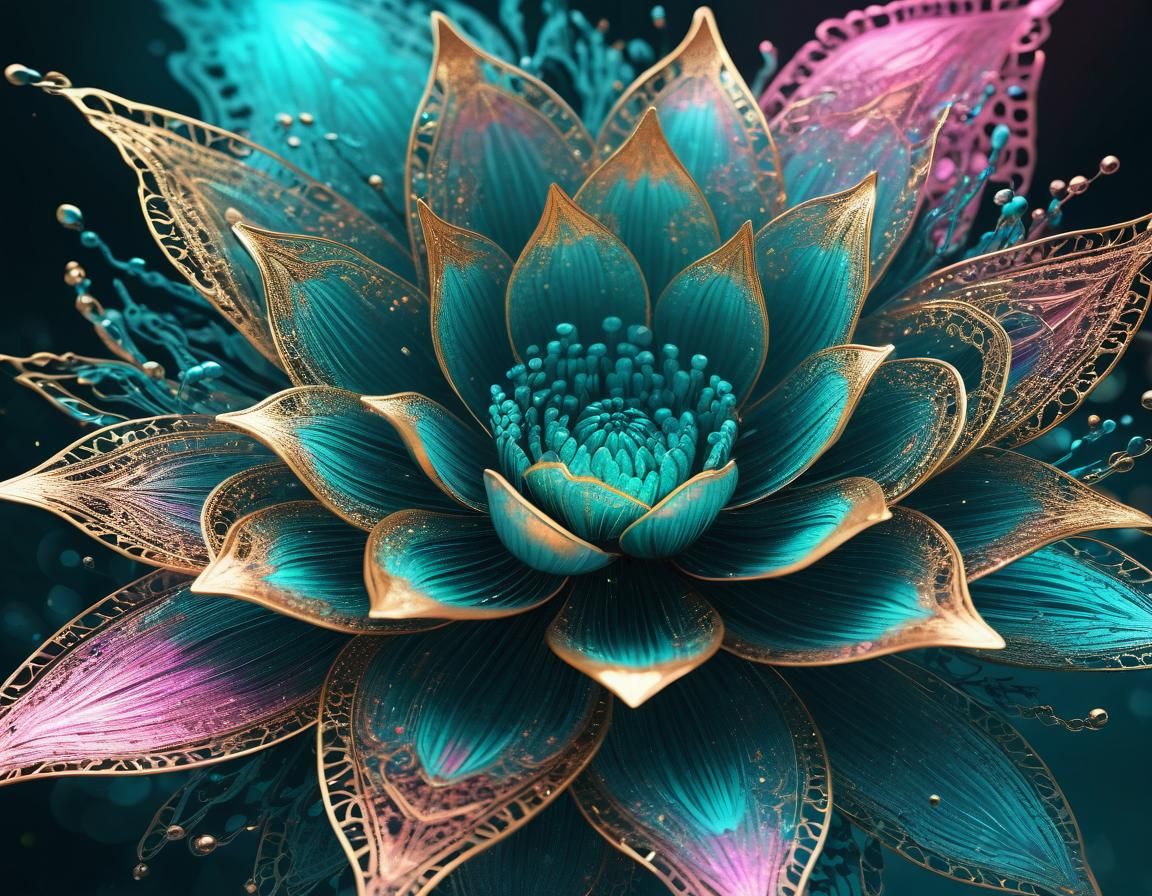 Ethereal Abstract Floral Art in Biopunk Style