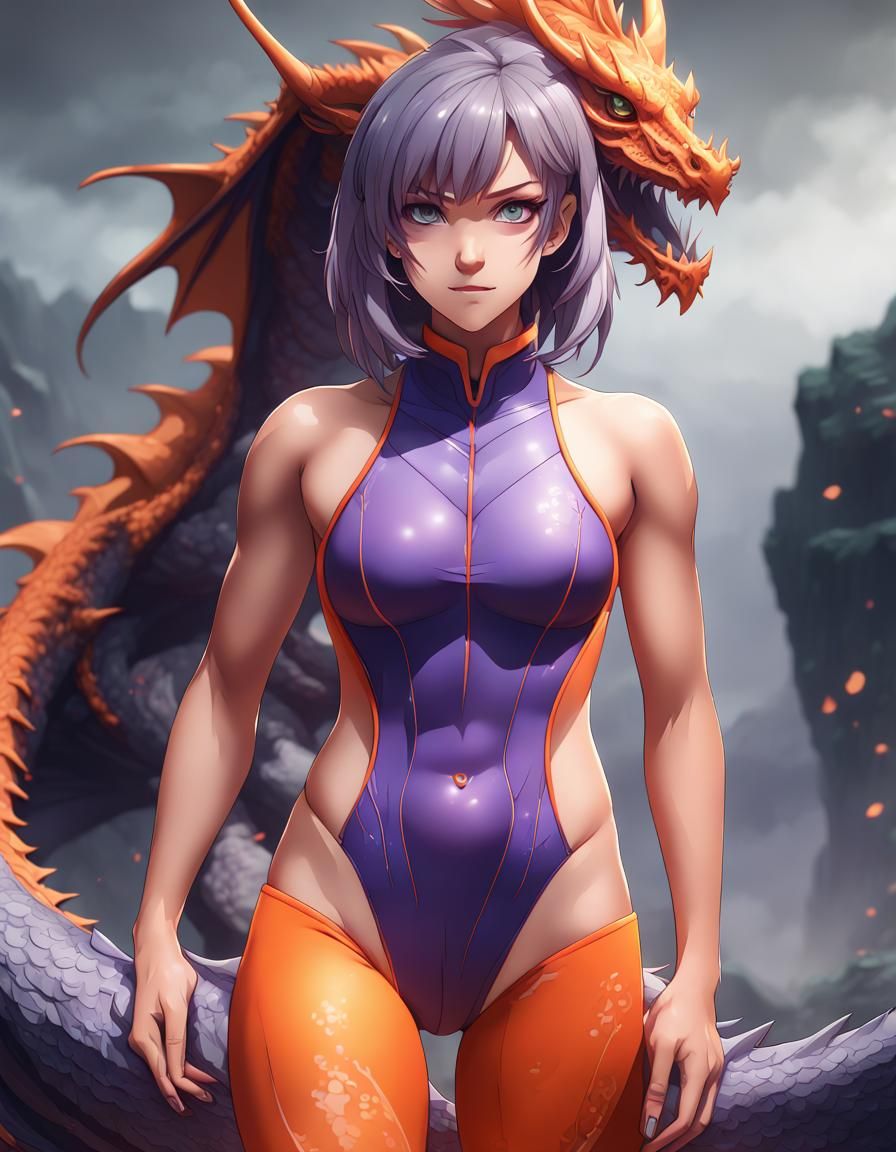 Purple Dragon Girl in Anime Style