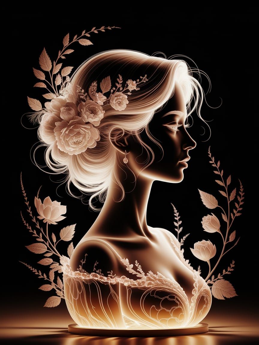 Elegant Glass Carving in Neon Fantasy Style