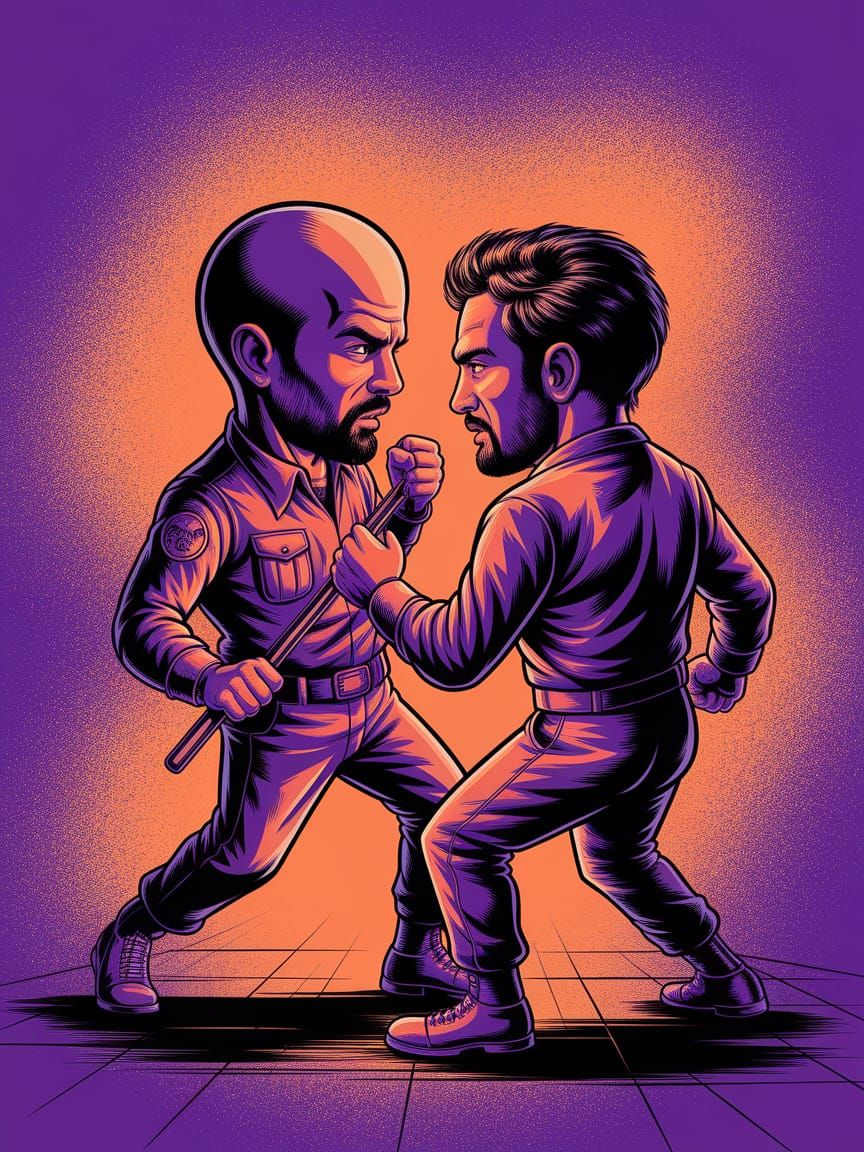 Dynamic Cartoon Fight in Spray Paint Style