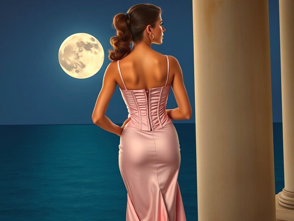 Woman Gazing at Moon in Surrealist Style