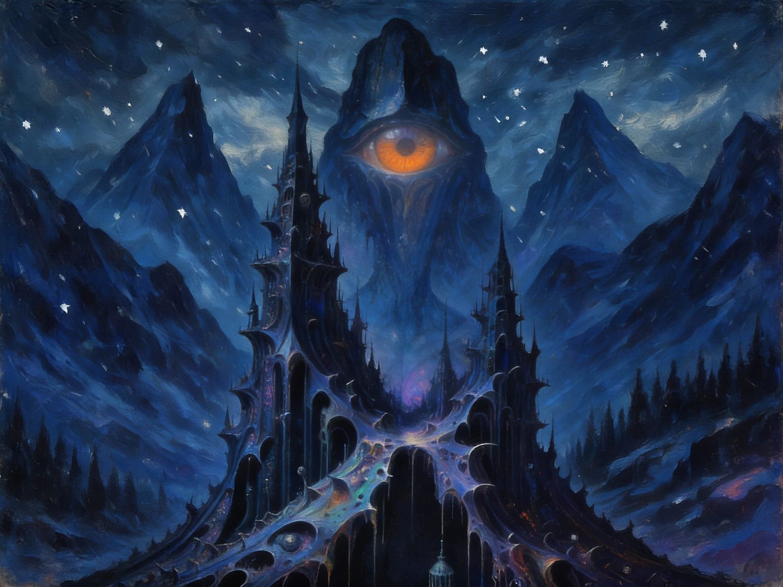 Mystical Blue Mountains in a Fever Dream Aesthetic