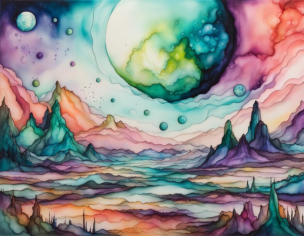 Pastel Alien Planet in Alcohol Ink Dreamscape