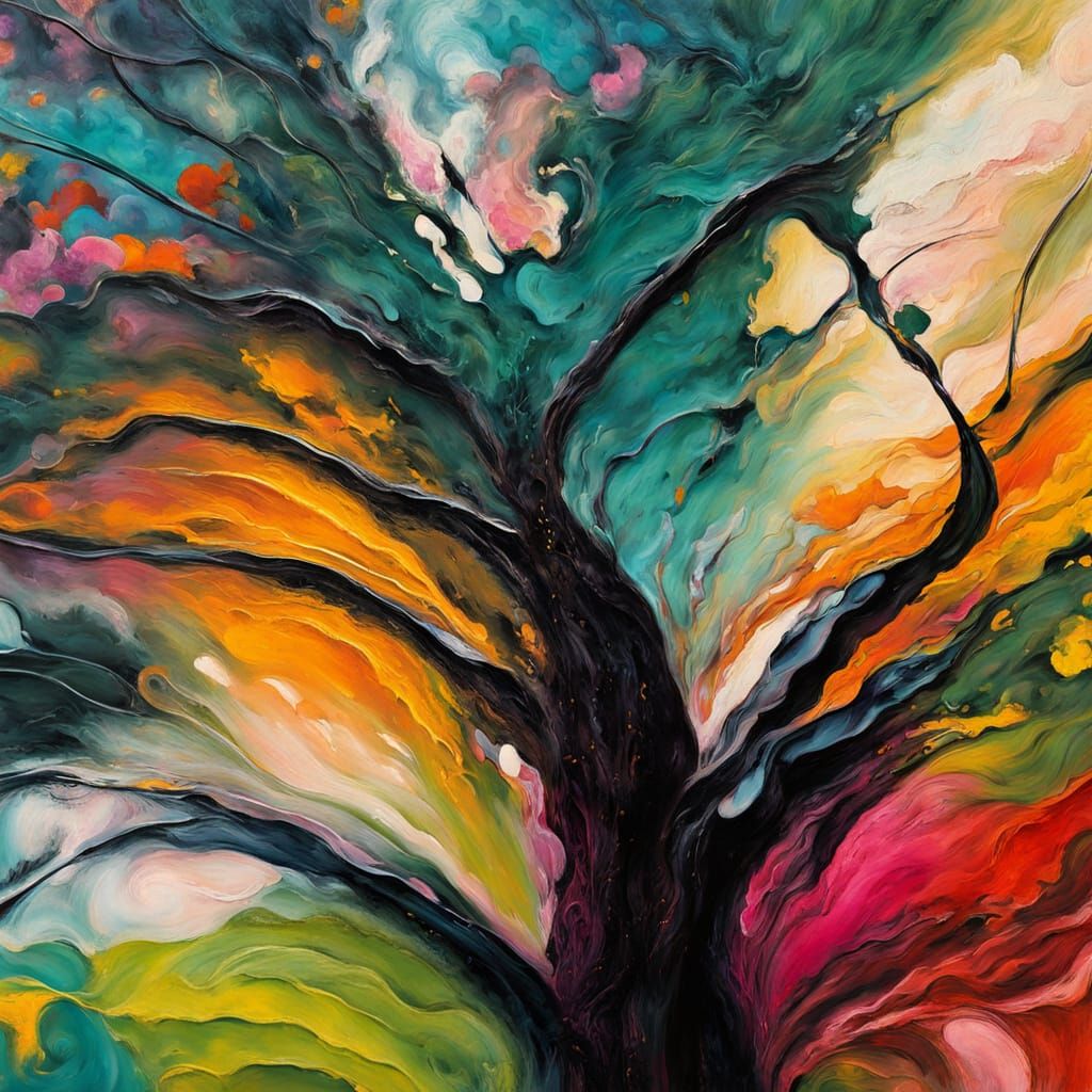 Lush Tree in Abstract Expressionism Oil Painting