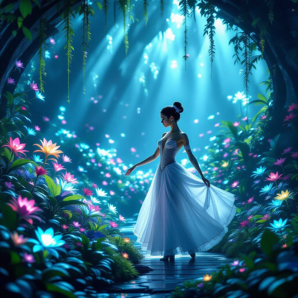 Ballet Dancer in Bioluminescent Alien Garden