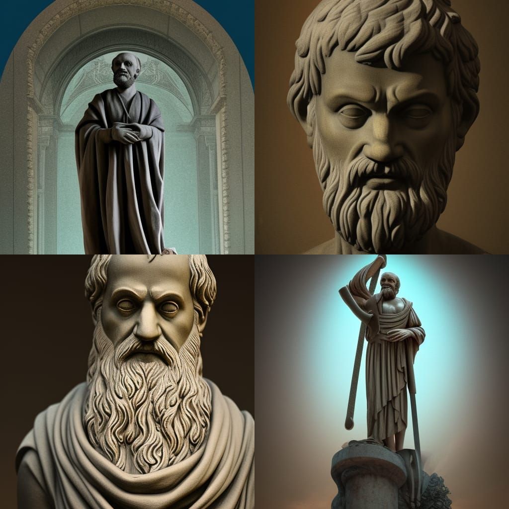 Aristotle Statue in Dark Tones, Detailed Matte Painting