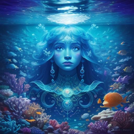 Holographic Undersea Astral Landscape in Mixed Media