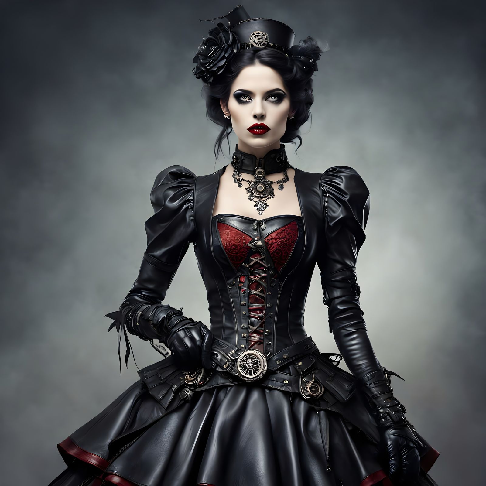 Steampunk Gothic Woman in Hyperrealistic Style