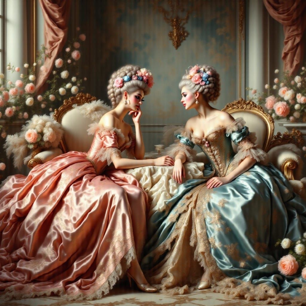 Rococo Women on Chaise Lounge in Volumetric Light