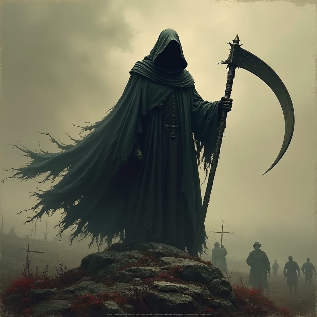 Grim Reaper Surveys Battle of Gettysburg in Dark, Gothic Lan...