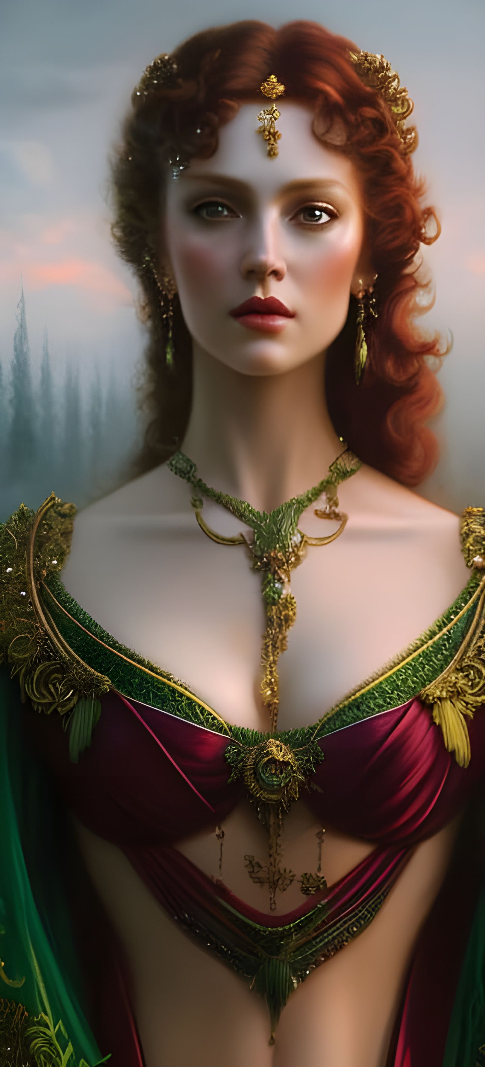 Red-Haired Goddess Portrait in Hyperrealistic Style