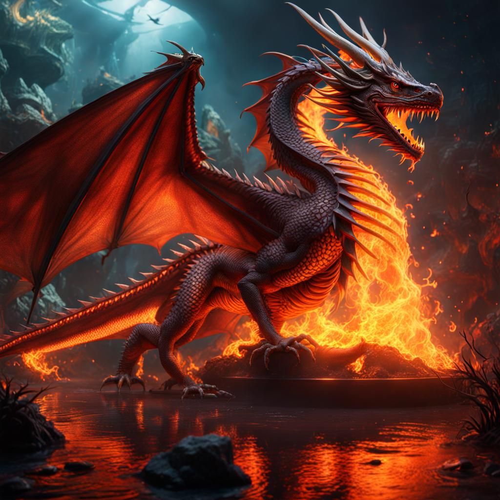 Fiery Dragon in Aquarium: Fantasy Concept Art