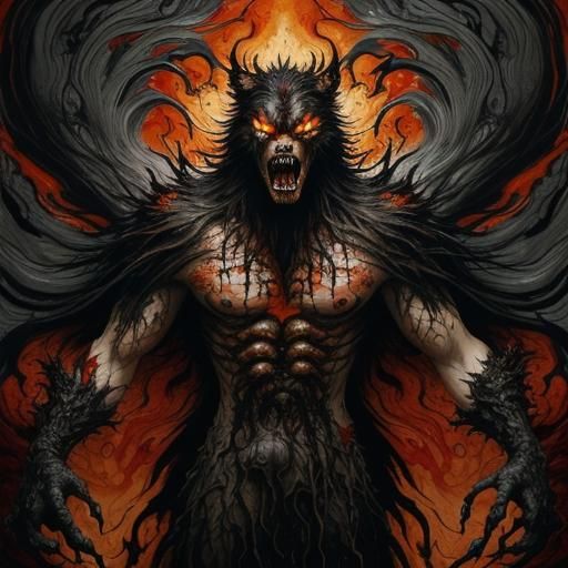 Enraged Spectral Werewolf in Liquid Ink Style