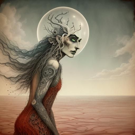 Surreal Male Portrait in Alcohol Ink Style