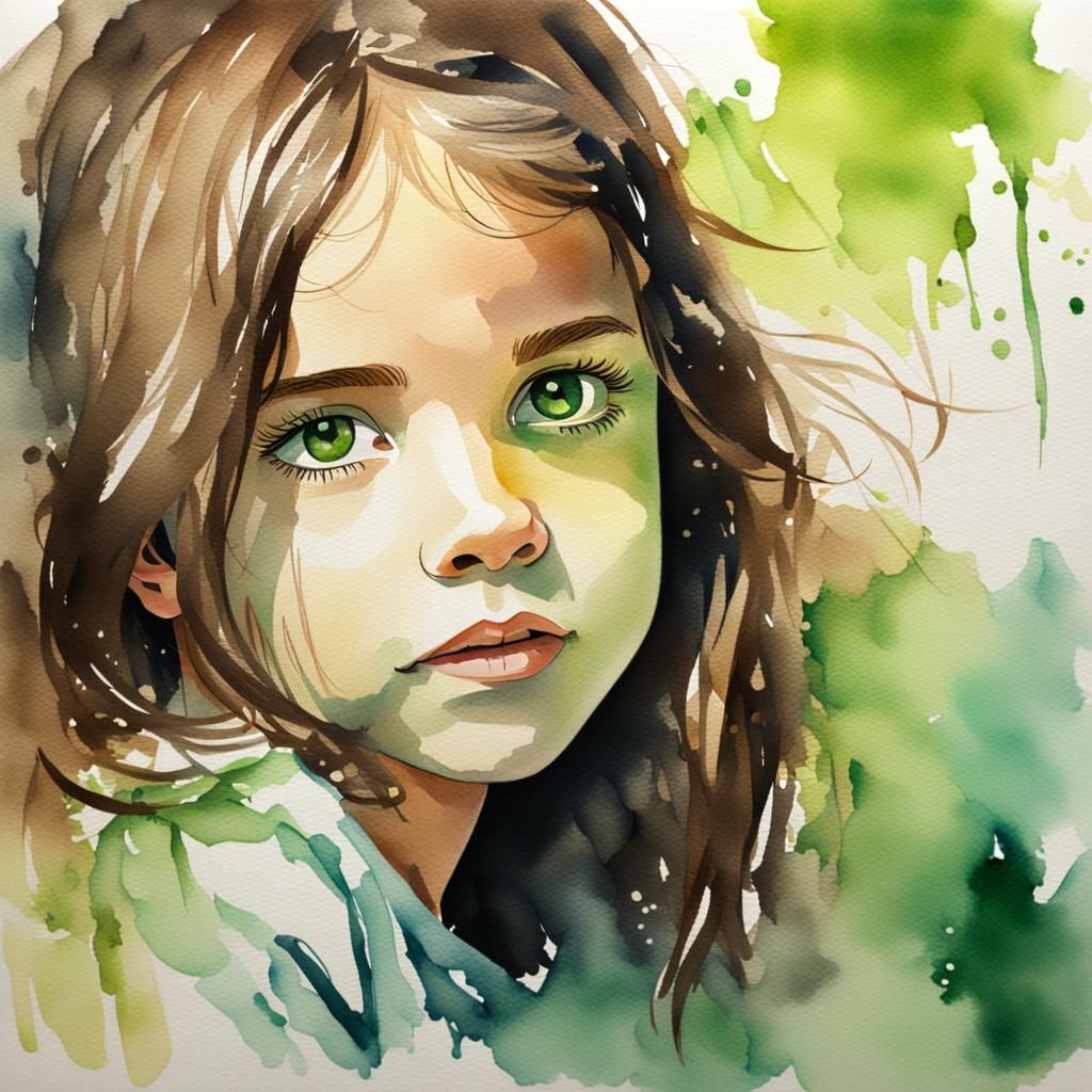 Watercolor Portrait of a Young Girl
