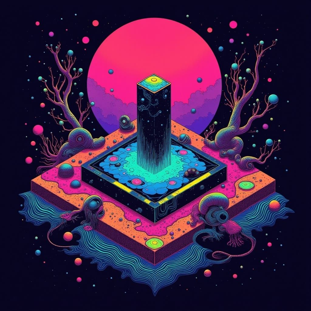 Dark Cyberpunk Geometric Composition with Retrofuturism and ...