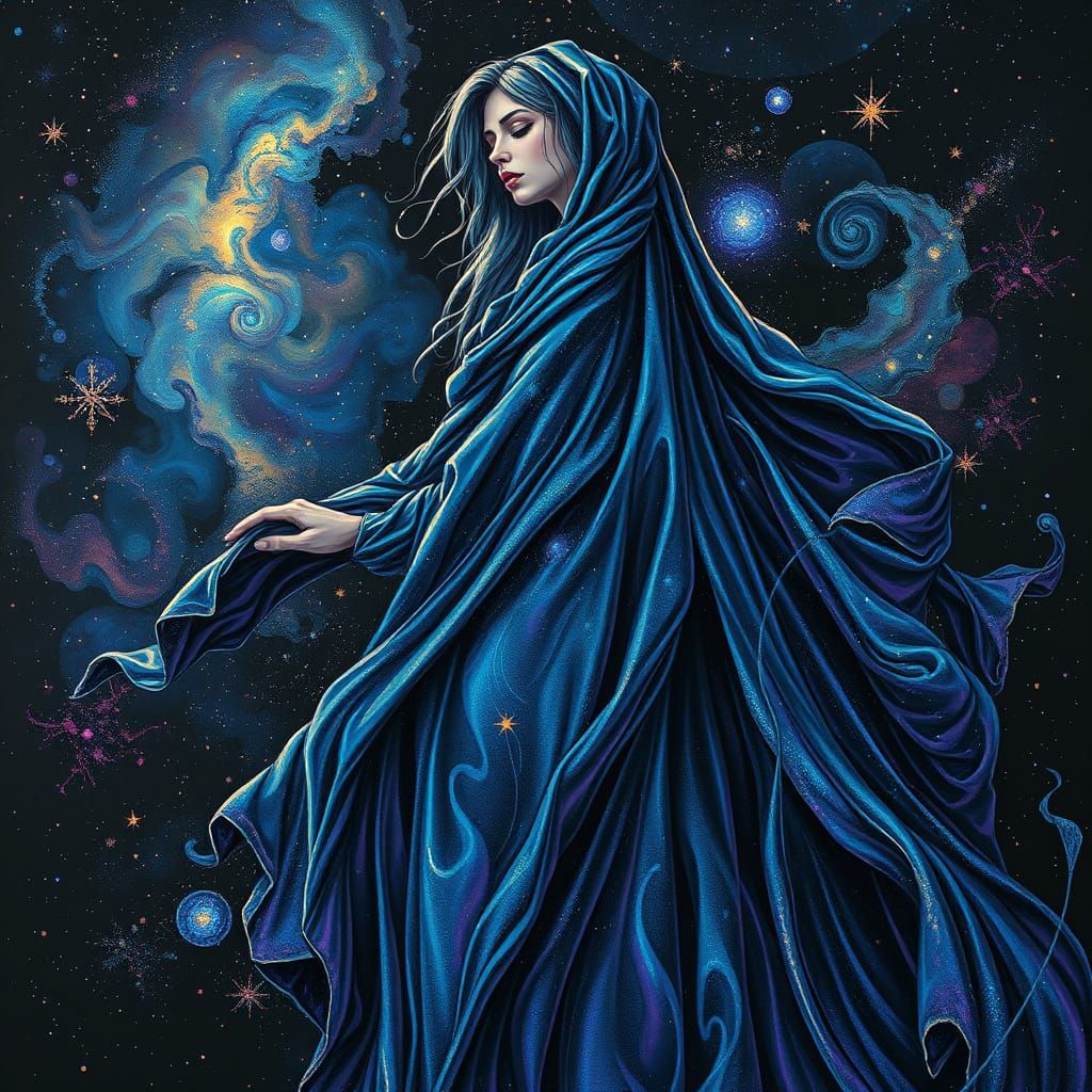 Mystical Woman in Iridescent Darkness