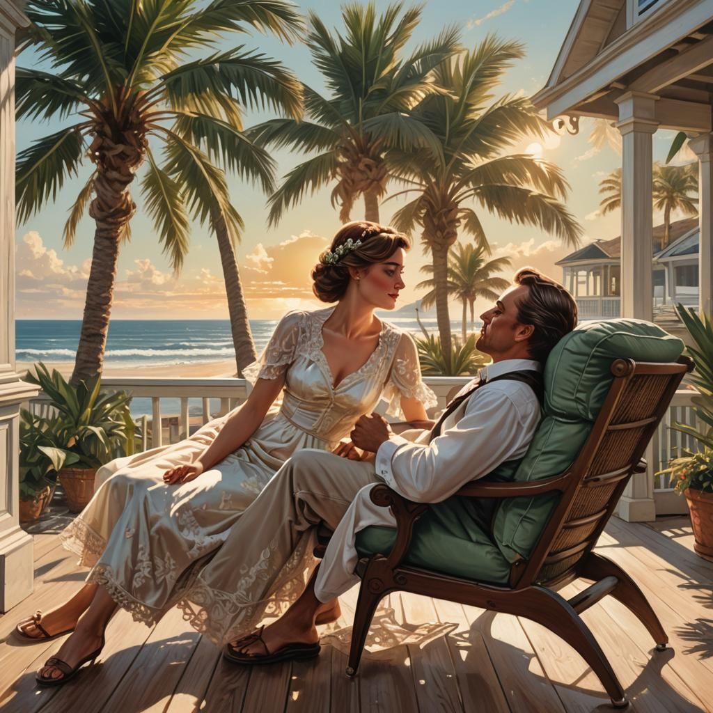 Passionate Kiss on Beach House Patio