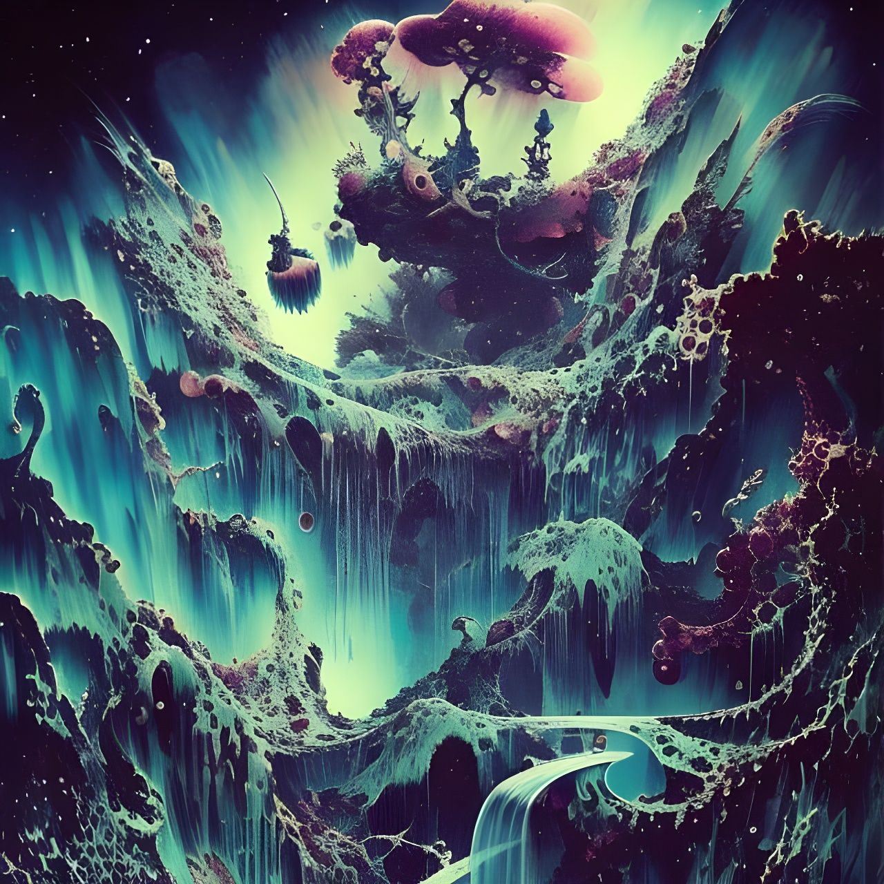 Waterfall at the Edge of Space: Surreal Digital Art