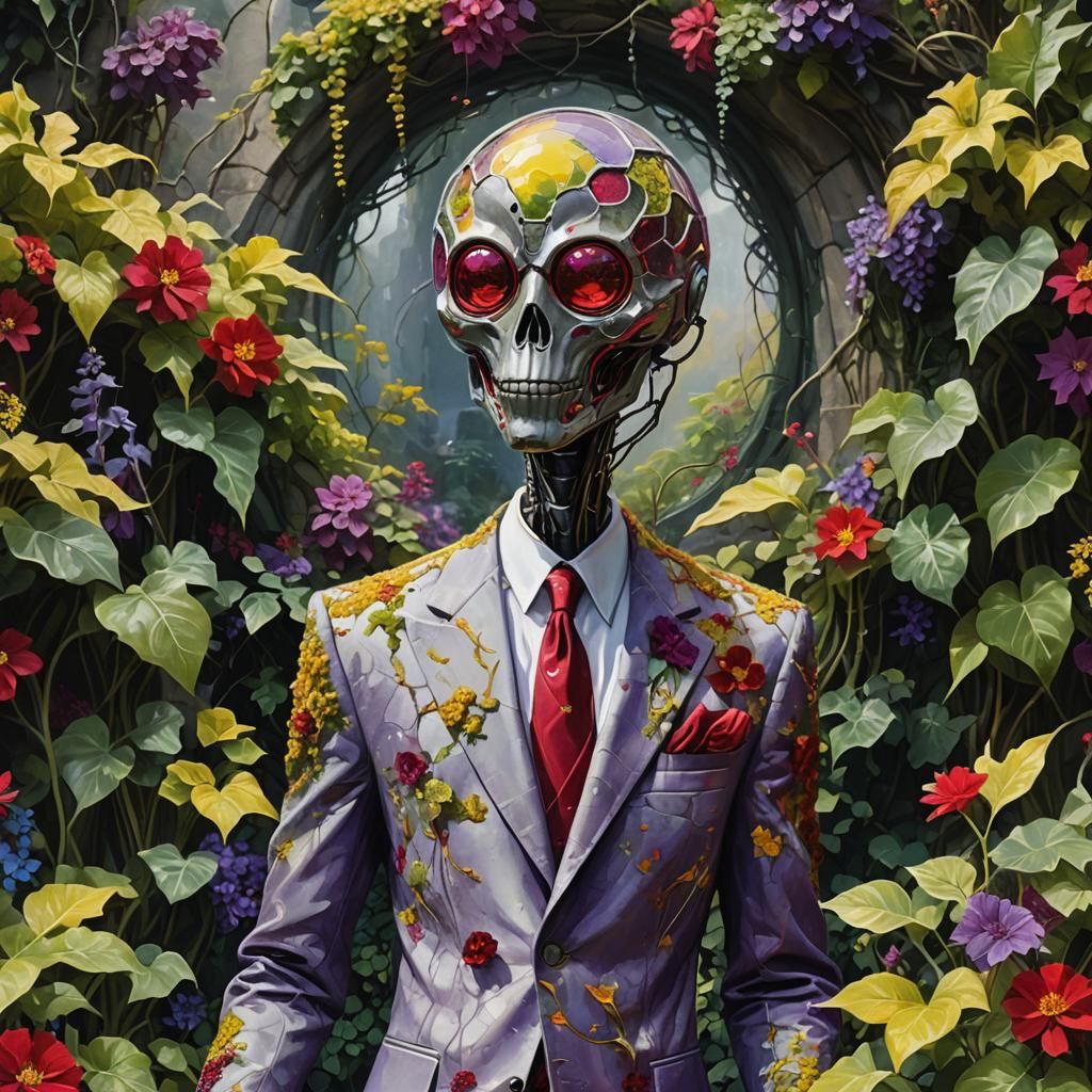 Energetic secret garden wilting in a main attraction of a remote island, tall stone walls, ivy-covered, overgrown greene...