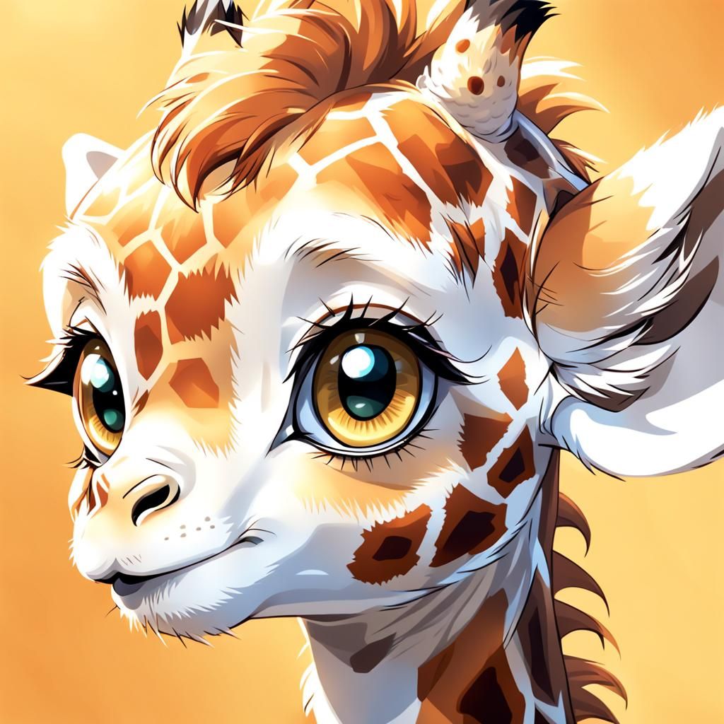 Cute Baby Giraffe with Anime Eyes