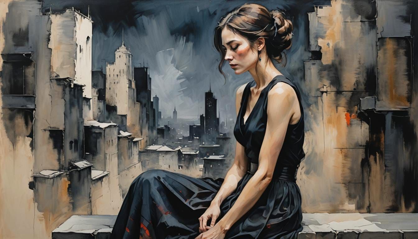 6 Pictures (6): Portrait of a sad woman.