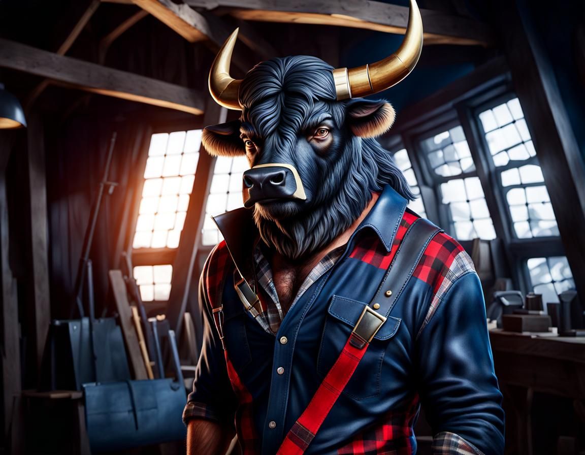 Giant Lumberjack Paul Bunyan in Forest, Hyperrealism