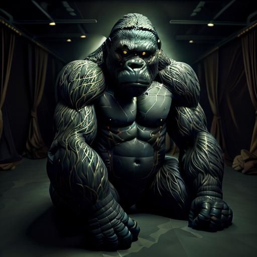 Matte Black Gorilla in Low-Poly Style