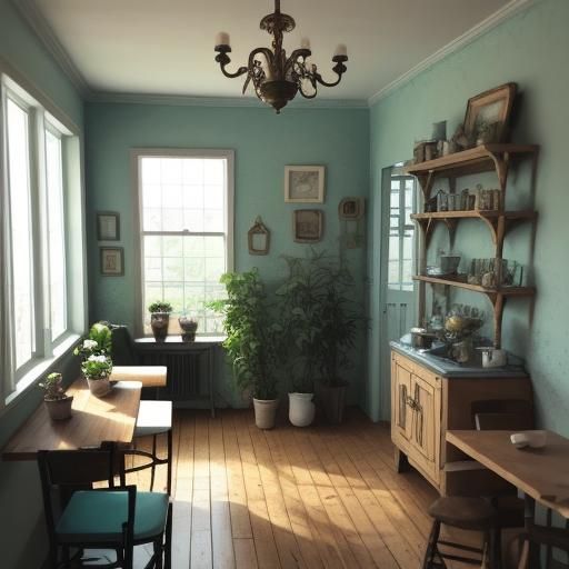 Whimsical Dollhouse Interior with Miniature Coffee Shop