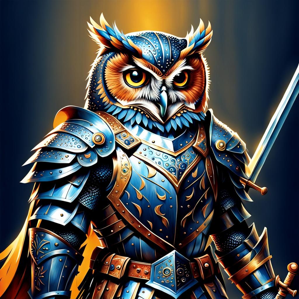 Armored Knight Owl in Abstract Art Style