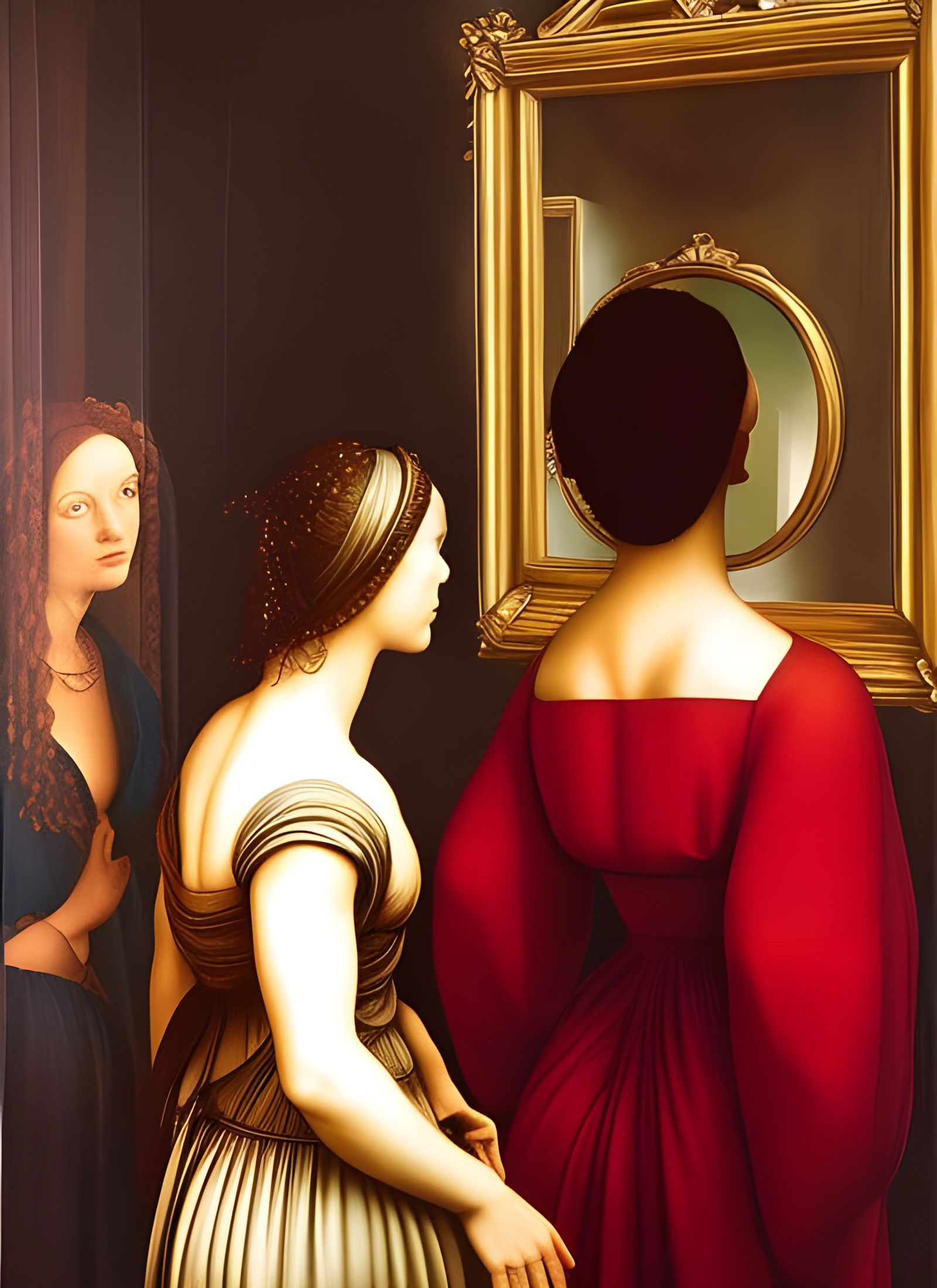 Renaissance Woman Portrait with Mirrors in Soft Light