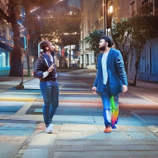LGBTQ+ Couple Strolling Under Lisbon's City Lights