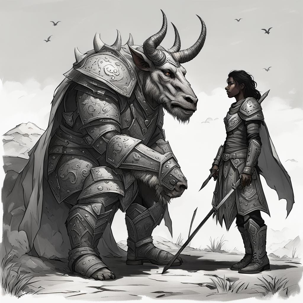 Huma Dragonbane, a Knight of the Crown, meeting with Kaz the Minotaur