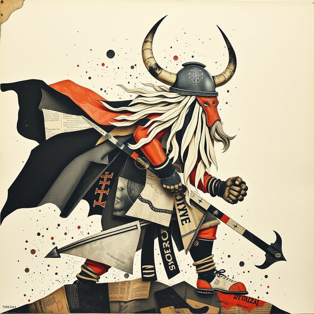 Epic Viking Drakkar Collage in Constructivist Style