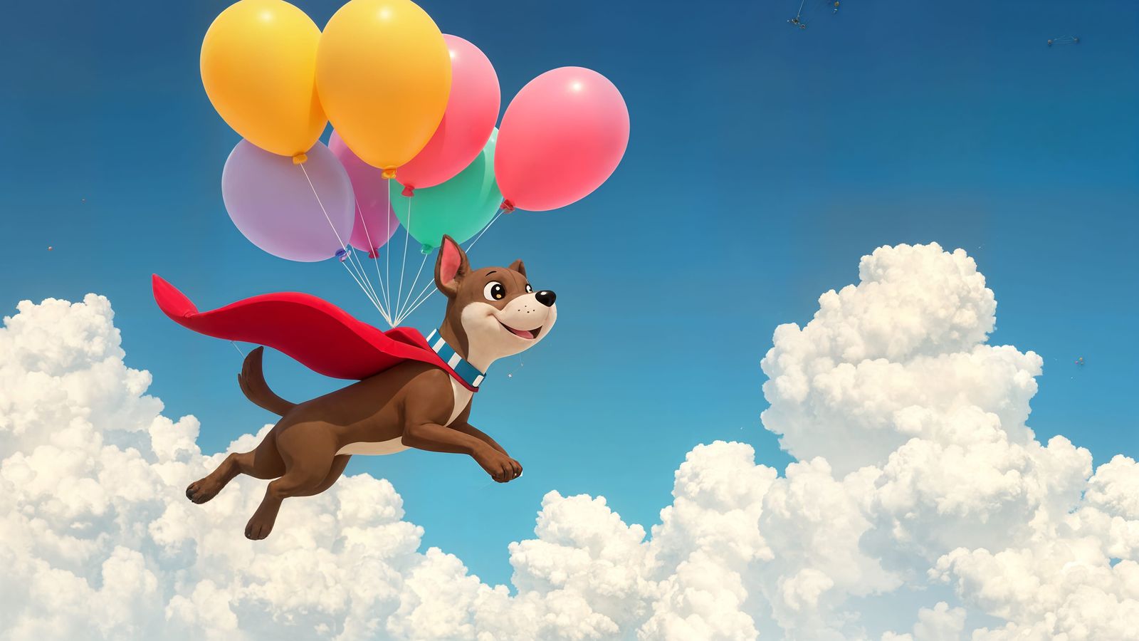 Crypto the Superdog Flying High with Balloons