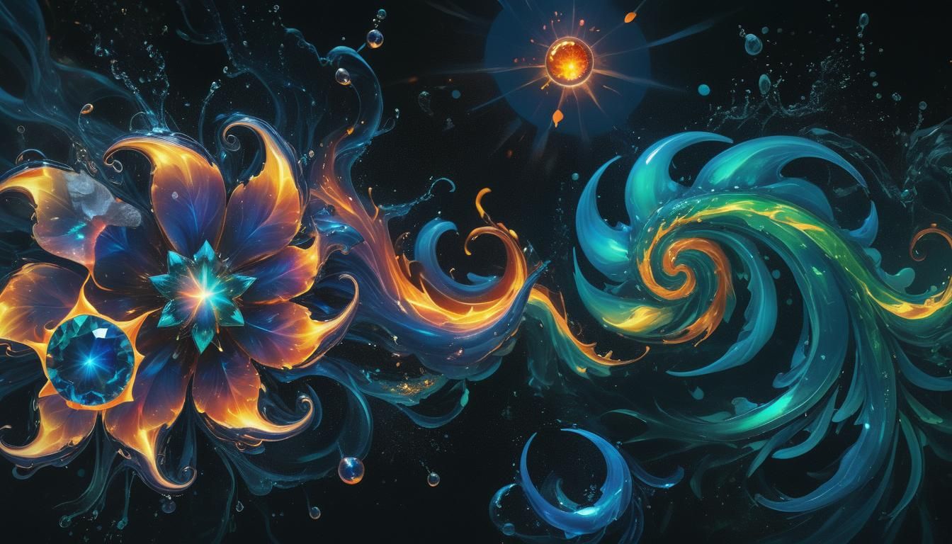 Bioluminescent Gemstone with Fire and Water Elementals