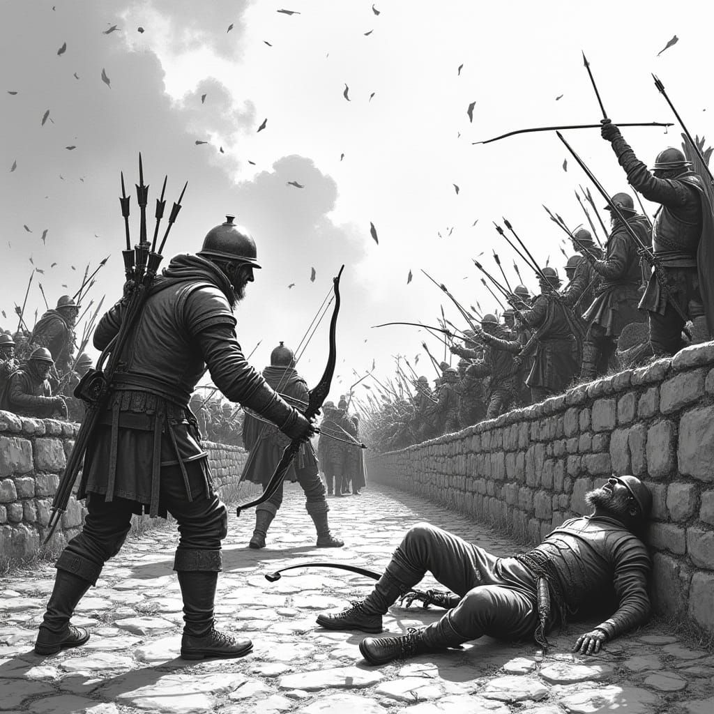 Medieval Battle Scene in Dramatic Black and White